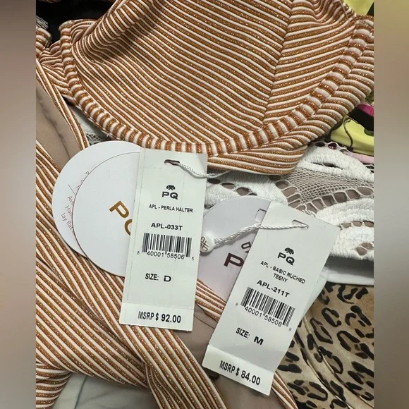 🆕 2pc PQ SWIM Aperol Stripe Perla Halter & Basic Ruched Bottom Teeny Fit - Picture 5 of 8